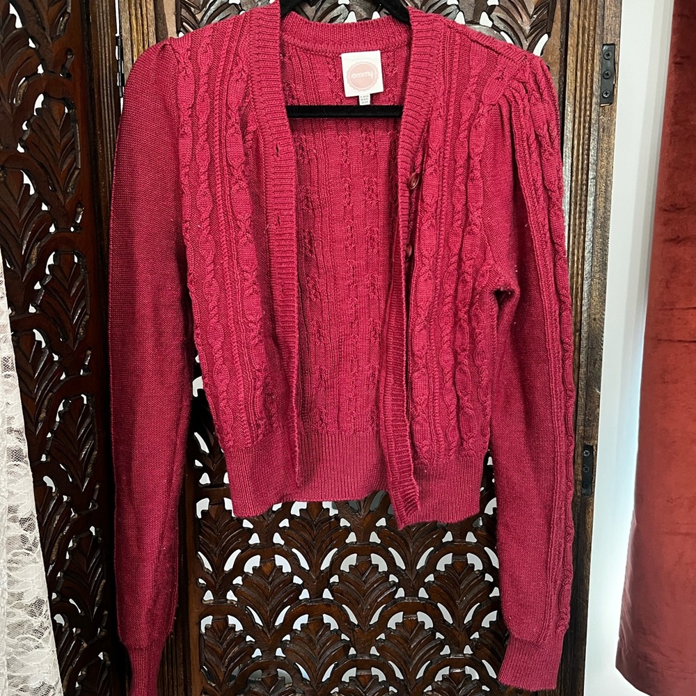 Emmy Designs Sweden Ice Skater Cardigan wool Women's pink Cable Knit Sweater